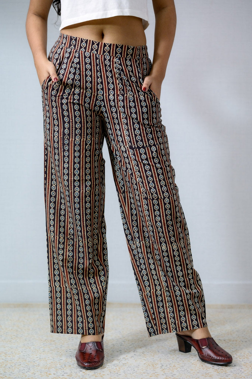 Pearl Stripes Black Ajrakh Parallel Pants - Lobha Deepthis