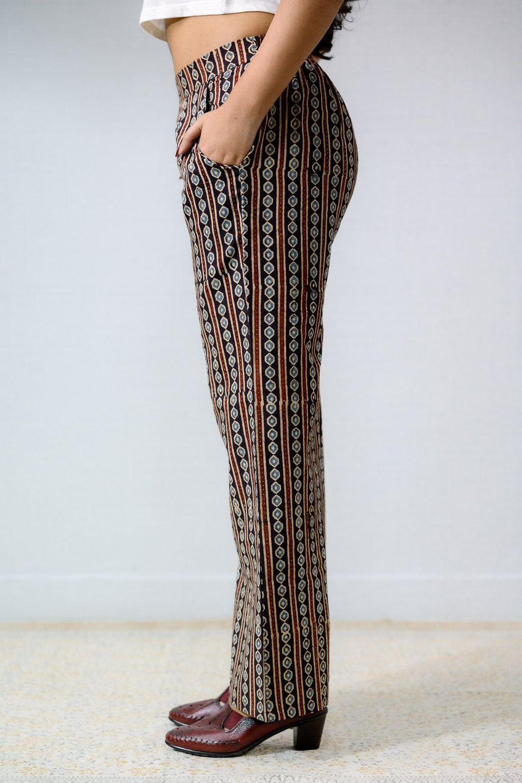 Pearl Stripes Black Ajrakh Parallel Pants - Lobha Deepthis