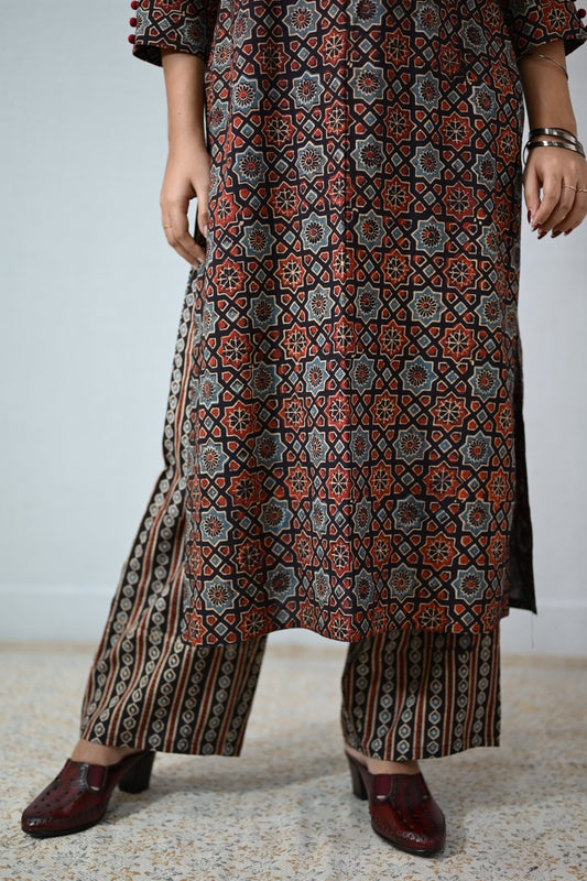 Pearl Stripes Black Ajrakh Parallel Pants - Lobha Deepthis