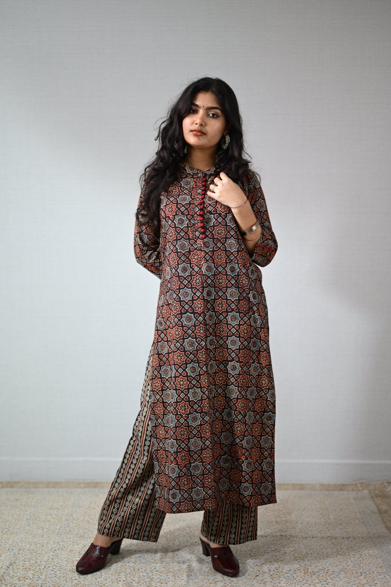 Pearl Stripes Black Ajrakh Parallel Pants - Lobha Deepthis