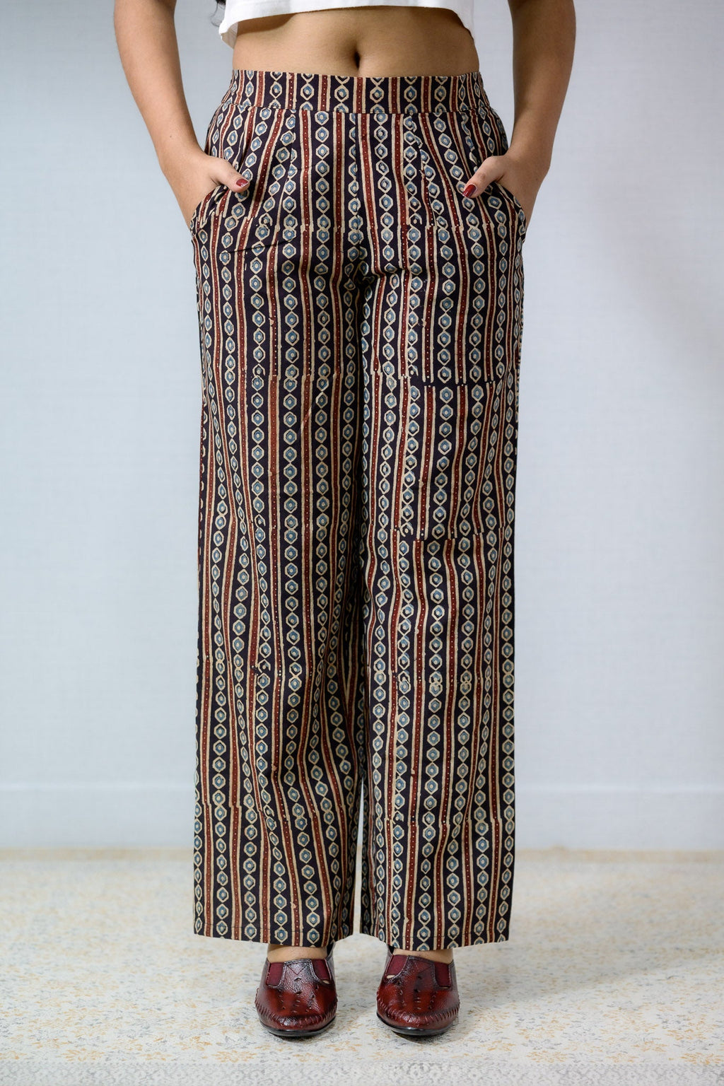 Pearl Stripes Black Ajrakh Parallel Pants - Lobha Deepthis