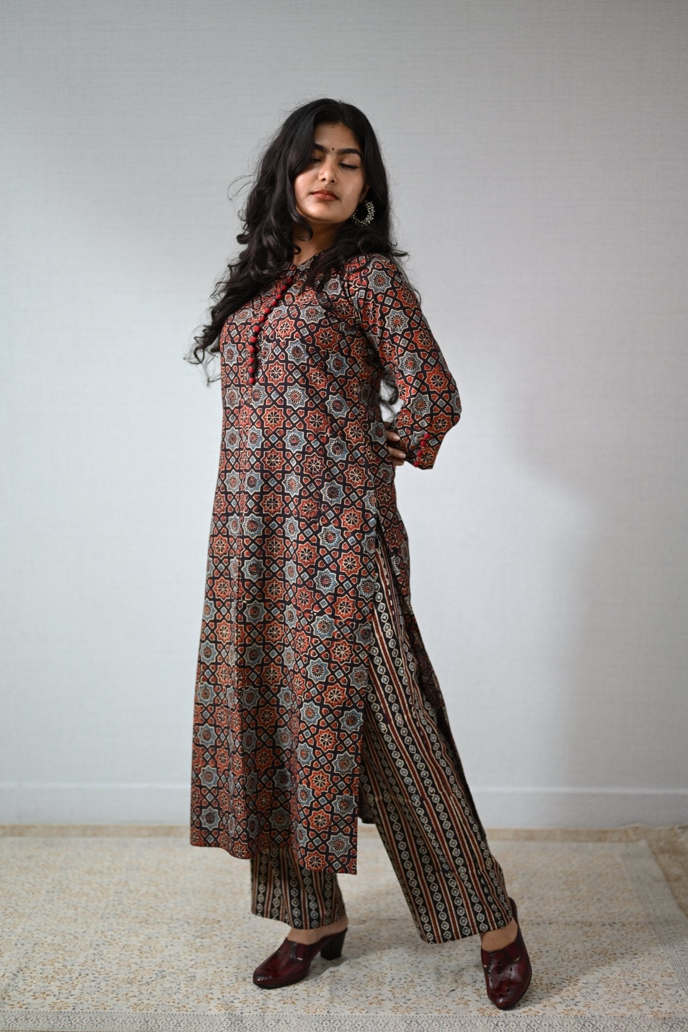Pearl Stripes Black Ajrakh Parallel Pants - Lobha Deepthis