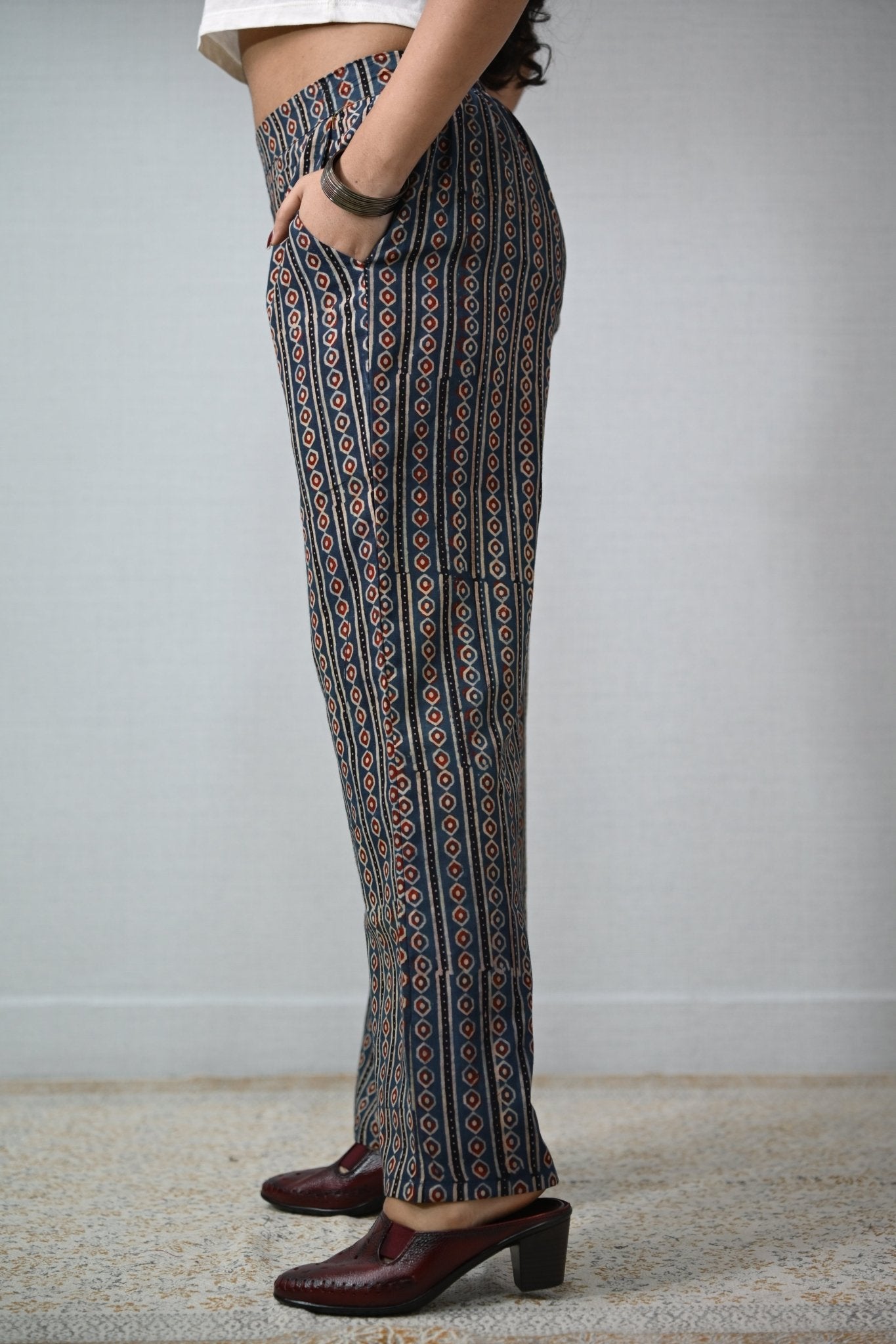 Pearl Stripes Indigo Ajrakh Parallel Pants - Lobha Deepthis