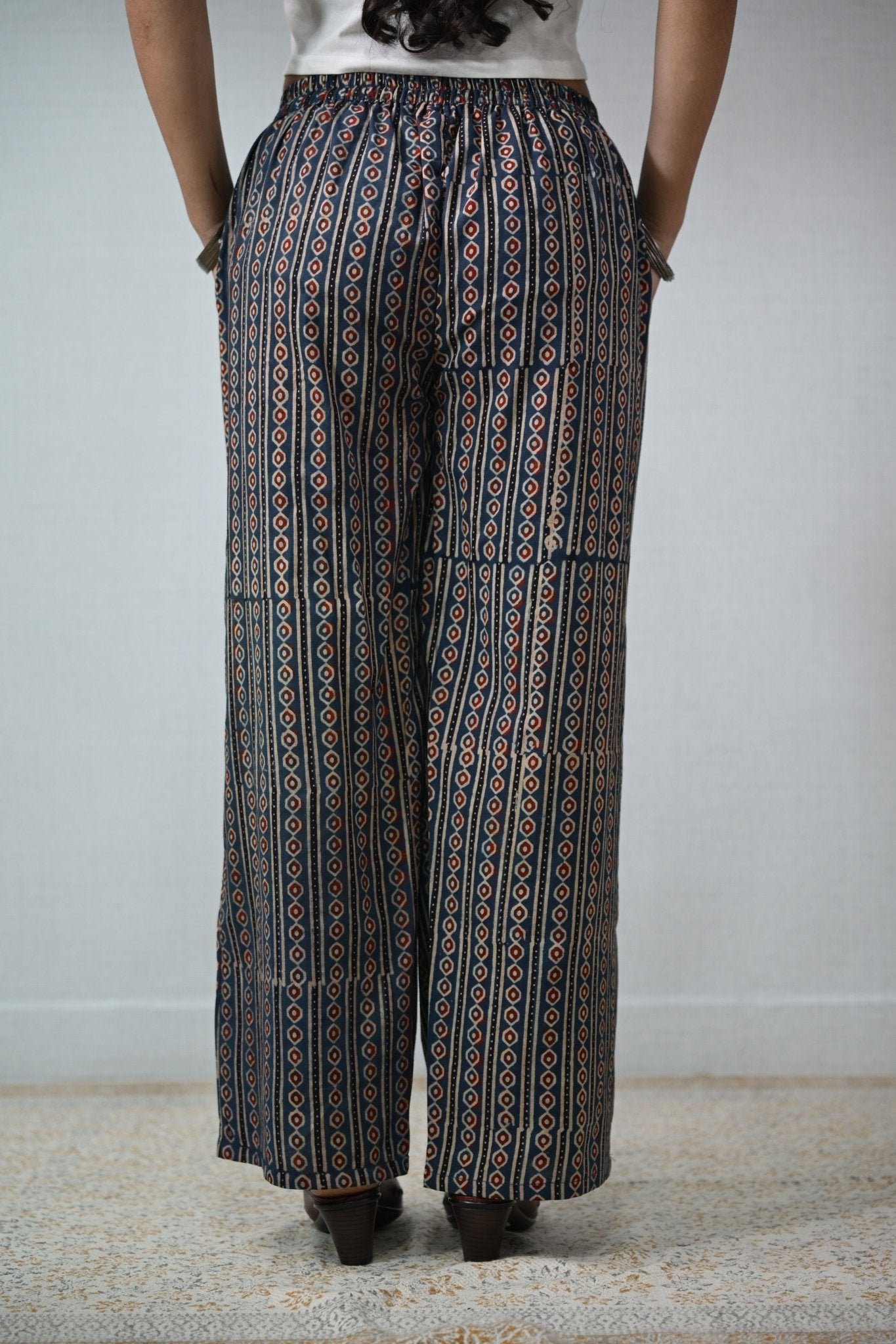Pearl Stripes Indigo Ajrakh Parallel Pants - Lobha Deepthis