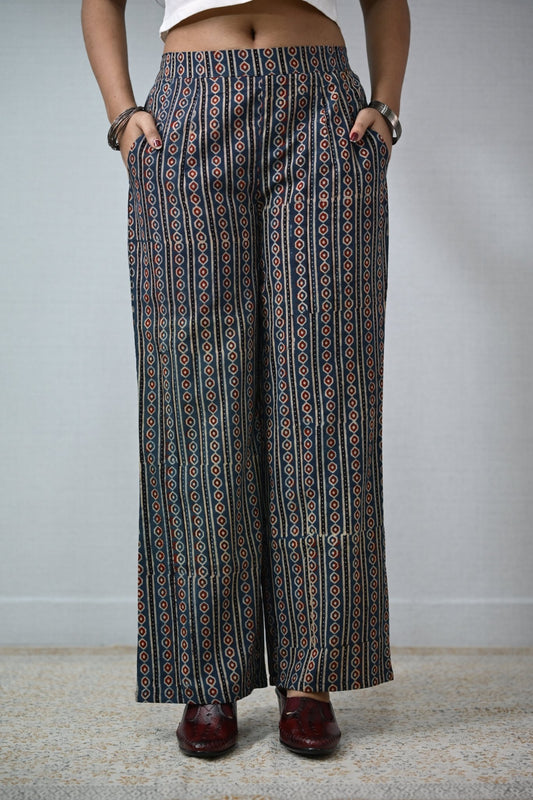 Pearl Stripes Indigo Ajrakh Parallel Pants - Lobha Deepthis
