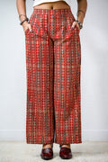 Pearl Stripes Madder Red Ajrakh Parallel Pants - Lobha Deepthis