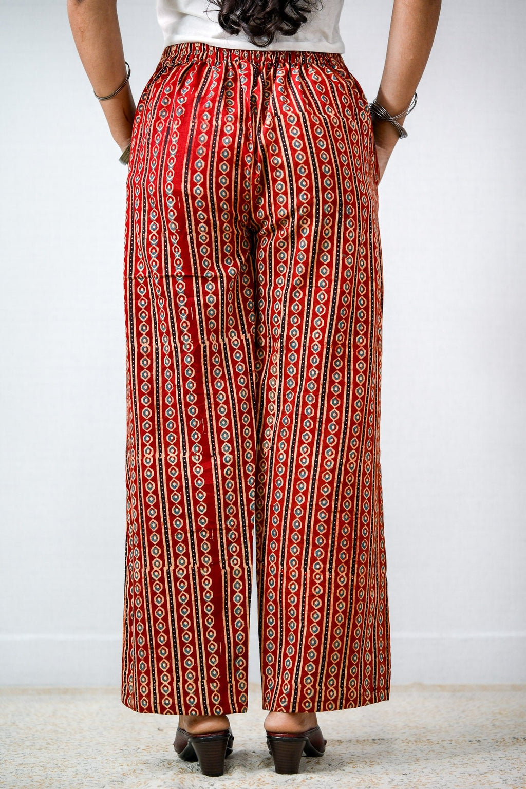 Pearl Stripes Madder Red Ajrakh Parallel Pants - Lobha Deepthis