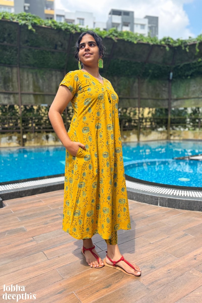 Pila Gulabo Ajrakh Dress - Lobha Deepthis