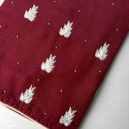 Pine Leaf Threadwork Maroon Blouse Piece - Lobha Deepthis