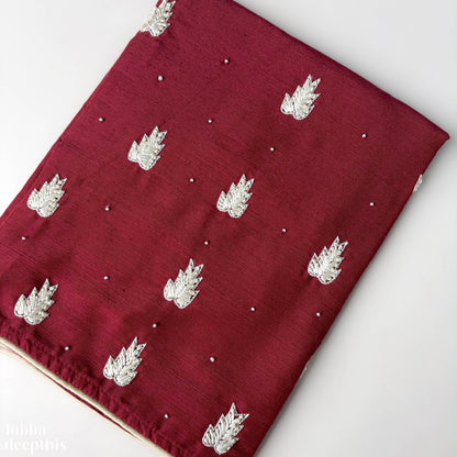 Pine Leaf Threadwork Maroon Blouse Piece - Lobha Deepthis