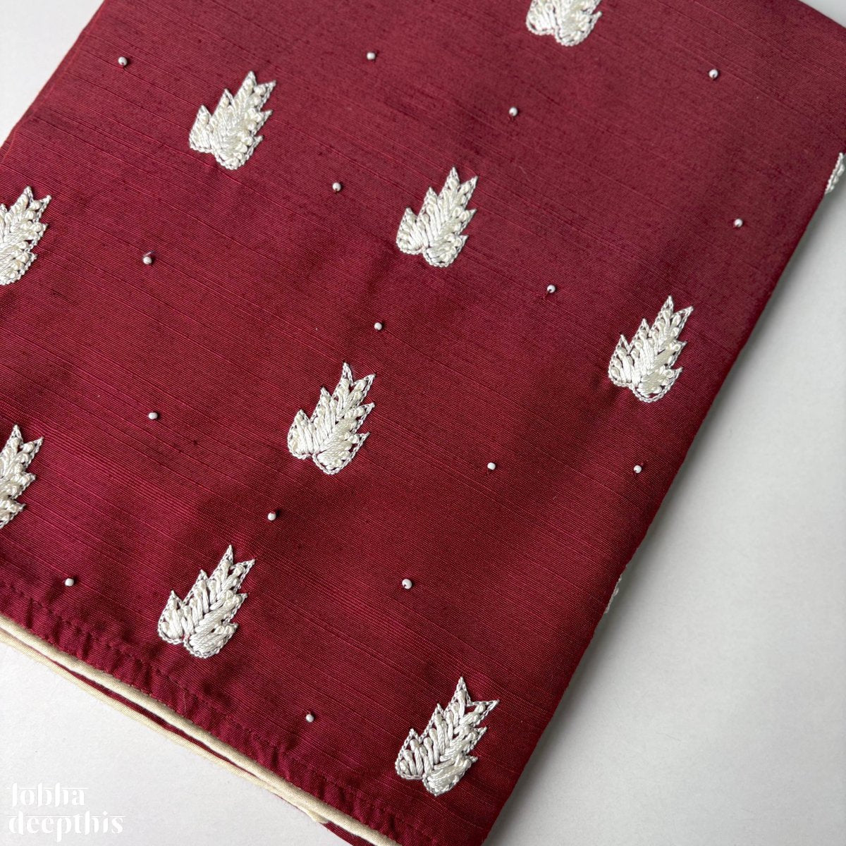 Pine Leaf Threadwork Maroon Blouse Piece - Lobha Deepthis