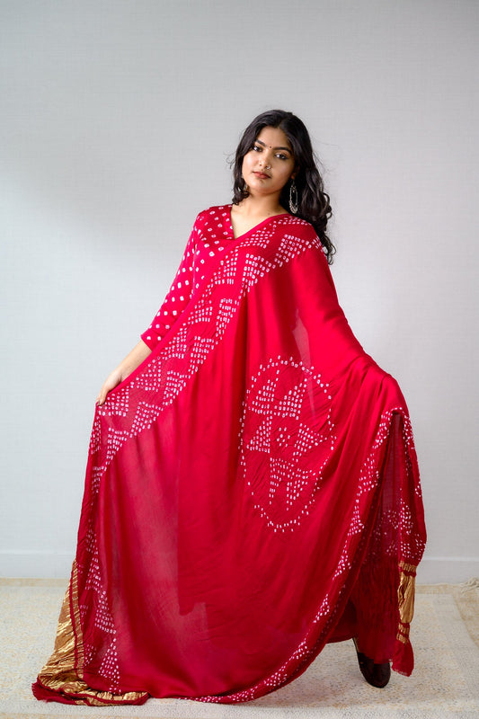 Pink Rani Modal Bandhani Dupatta - Lobha Deepthis