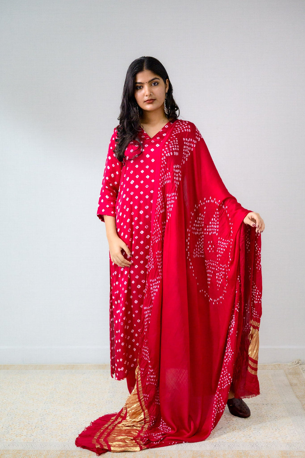 Pink Rani Modal Bandhani Kurta - Lobha Deepthis