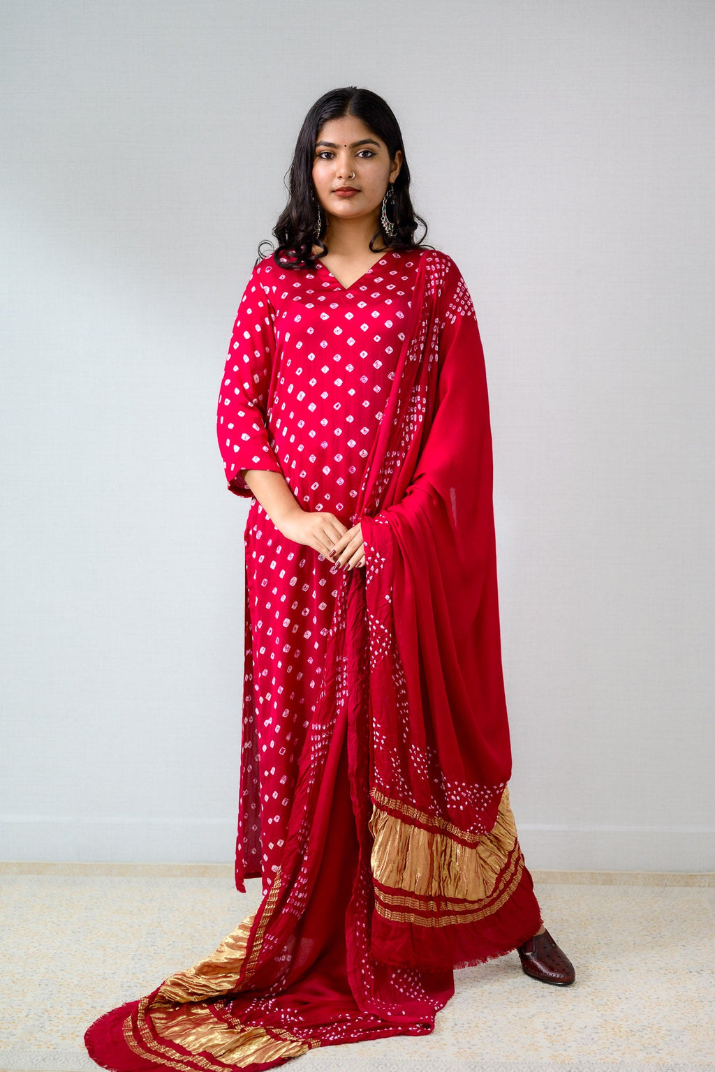 Pink Rani Modal Bandhani Kurta - Lobha Deepthis