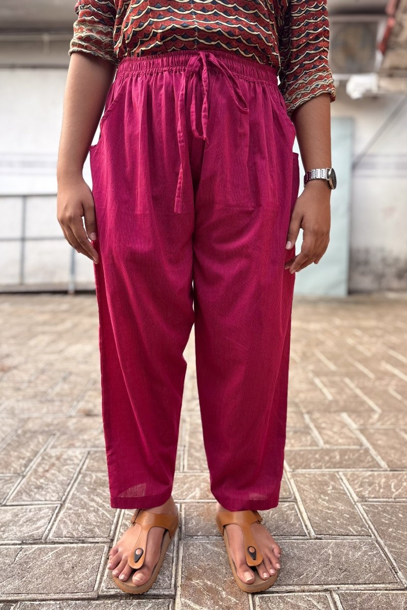 Pink South Cotton Straight Pants - Lobha Deepthis