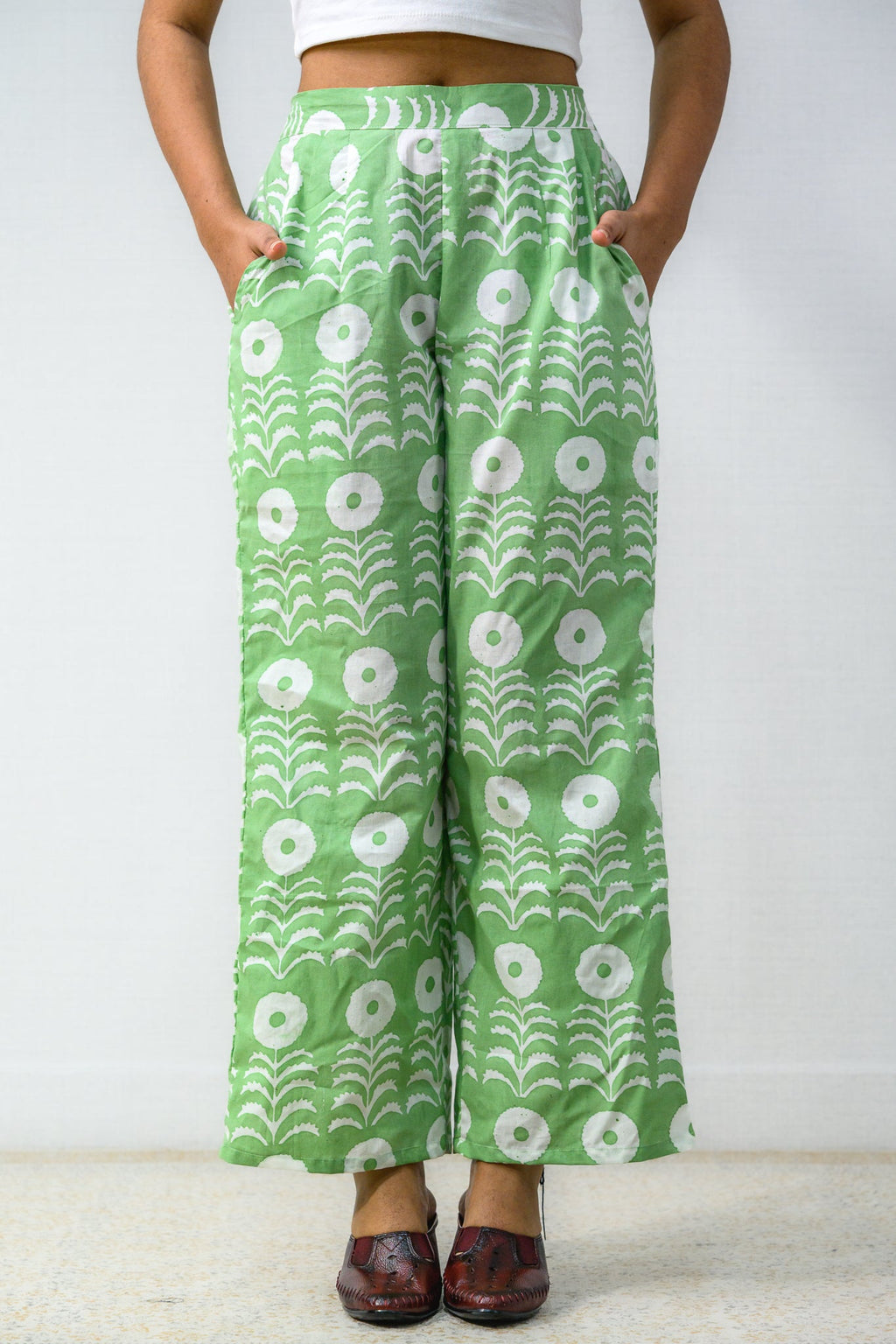 Pista Blossoms Sanganeri Pure Cotton Pants - Lobha Deepthis
