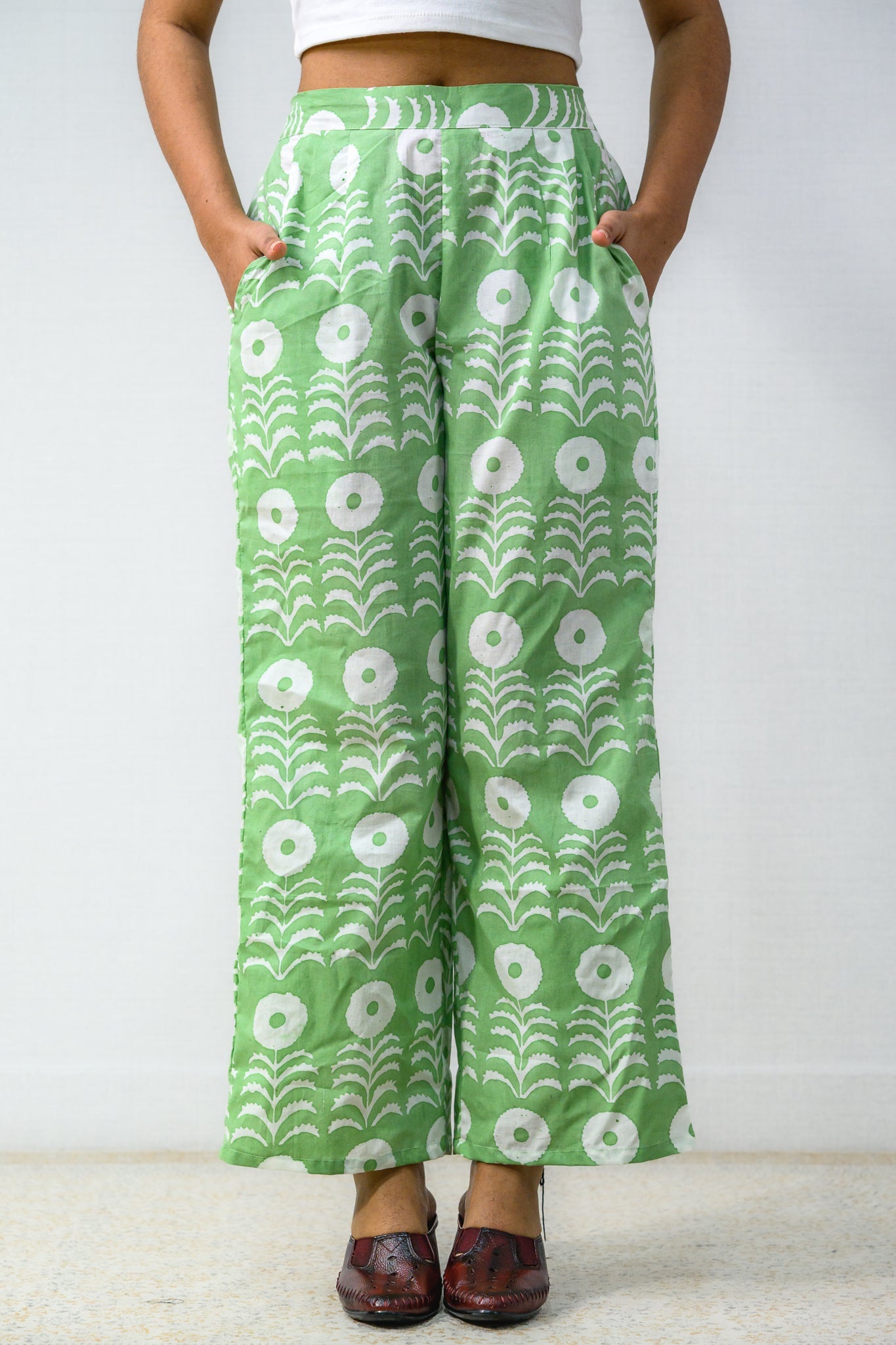 Pista Blossoms Sanganeri Pure Cotton Pants - Lobha Deepthis