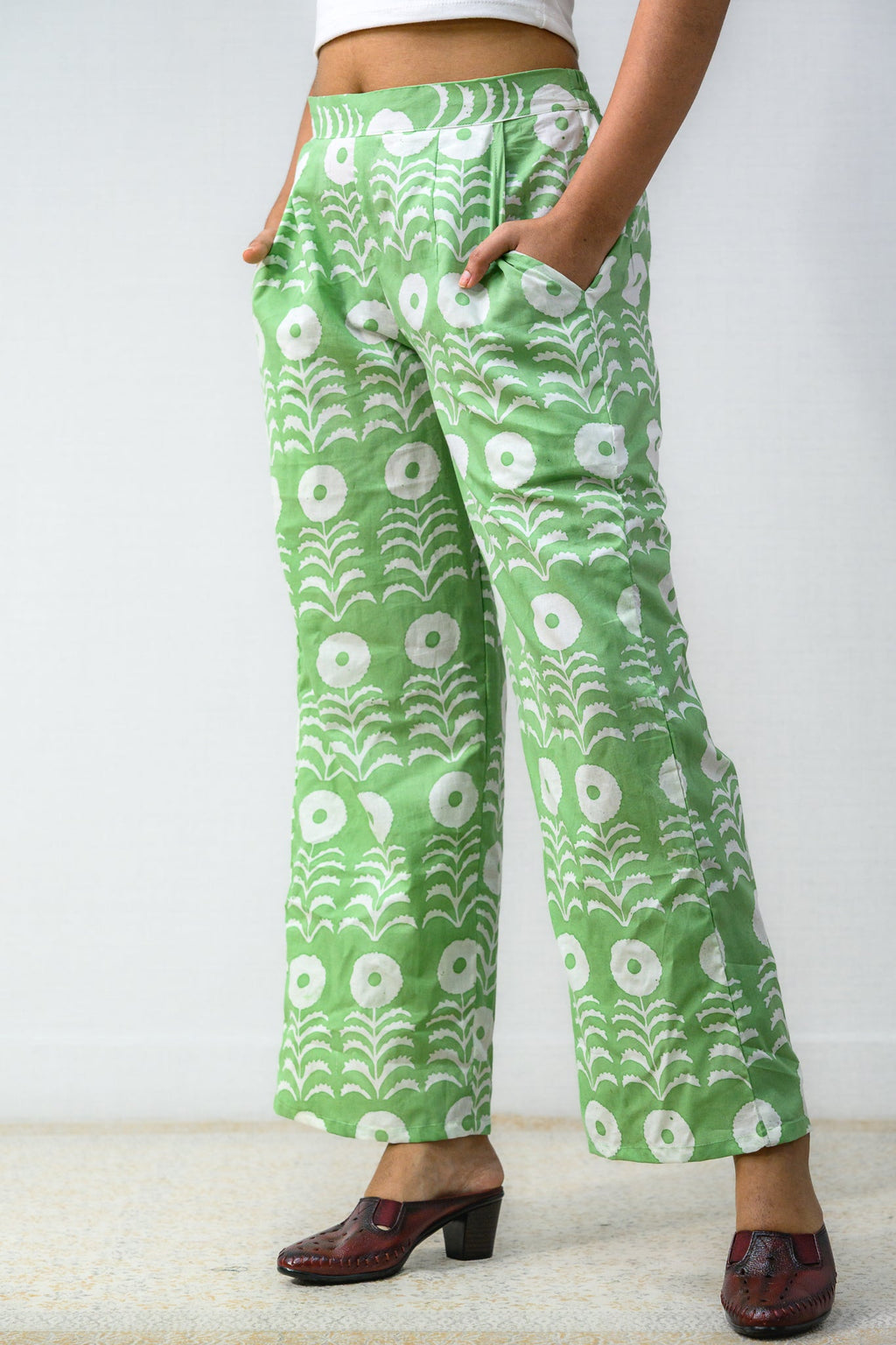 Pista Blossoms Sanganeri Pure Cotton Pants - Lobha Deepthis