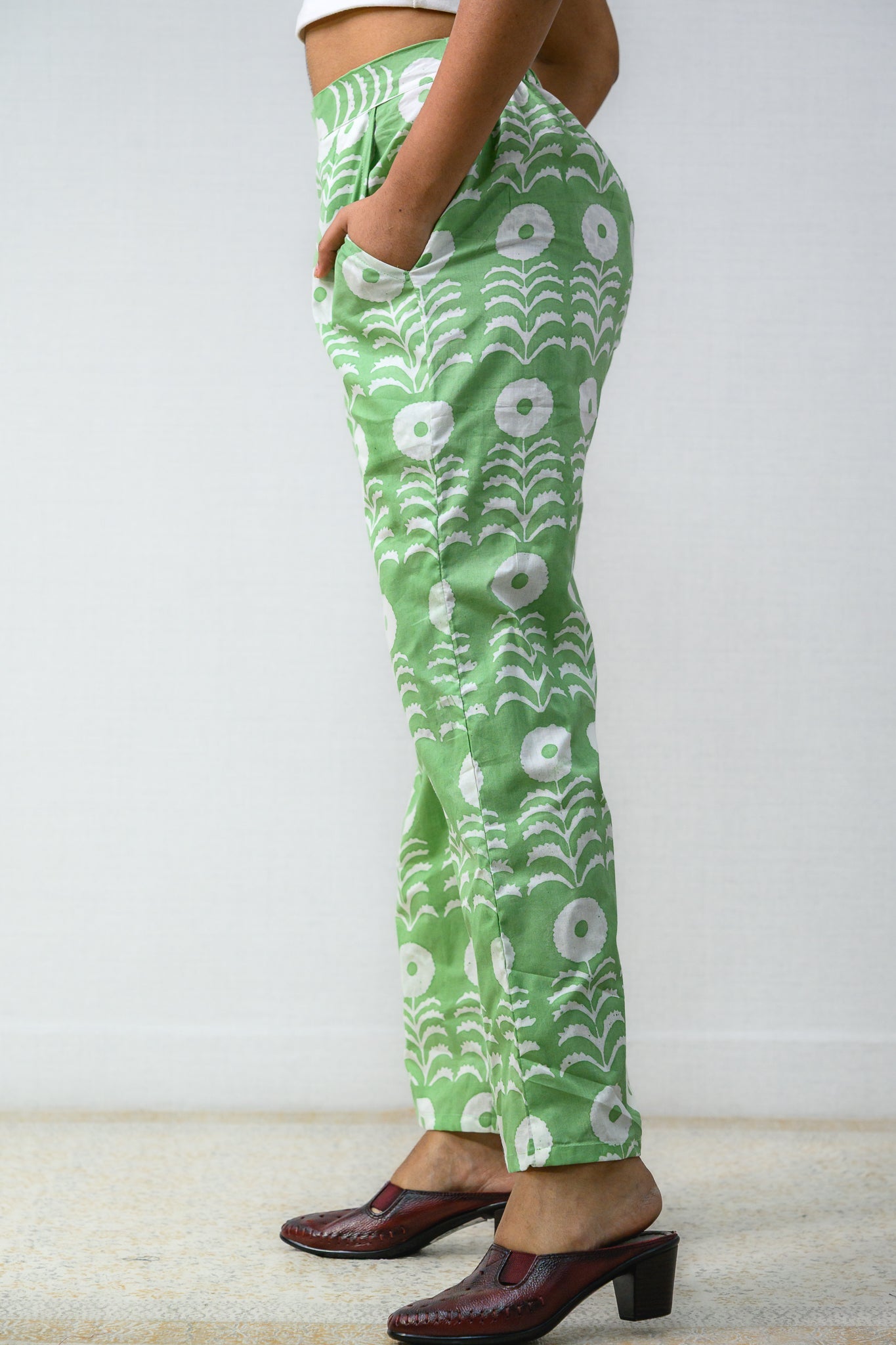 Pista Blossoms Sanganeri Pure Cotton Pants - Lobha Deepthis