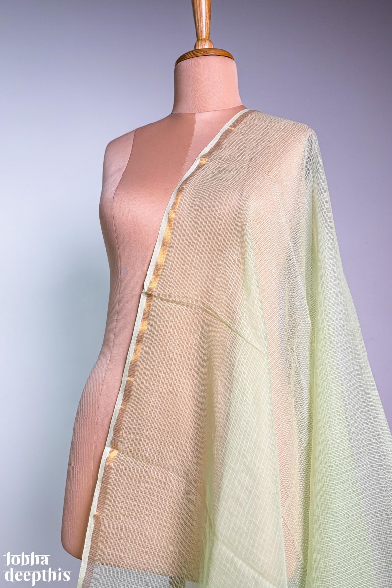 Pista Green Plain Kota Doria Dupatta - Lobha Deepthis