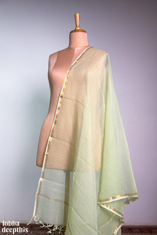 Pista Green Plain Kota Doria Dupatta - Lobha Deepthis