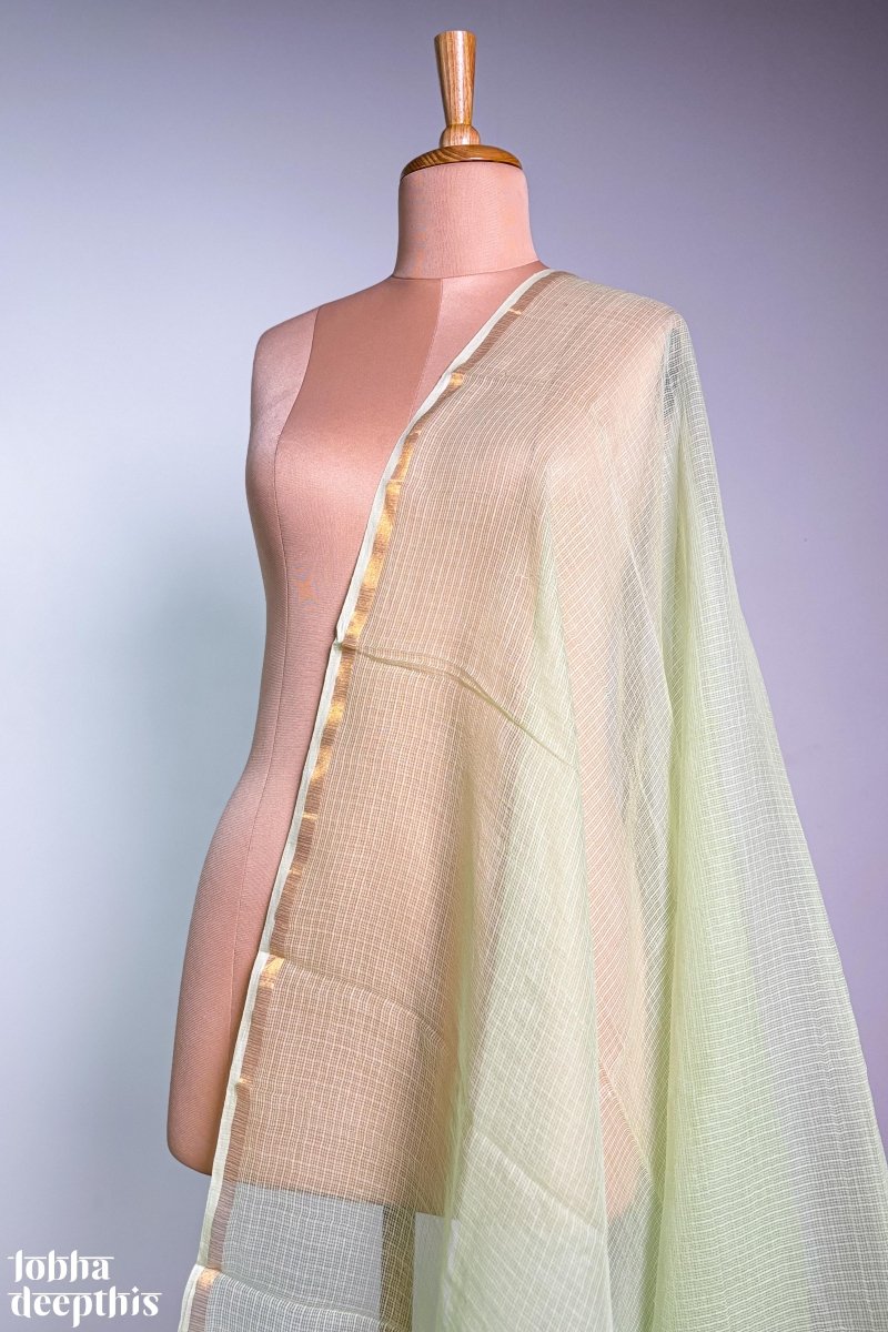 Pista Green Plain Kota Doria Dupatta - Lobha Deepthis