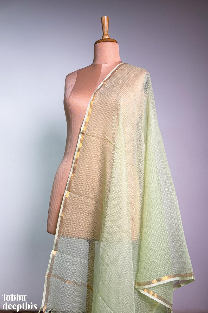 Pista Green Plain Kota Doria Dupatta - Lobha Deepthis