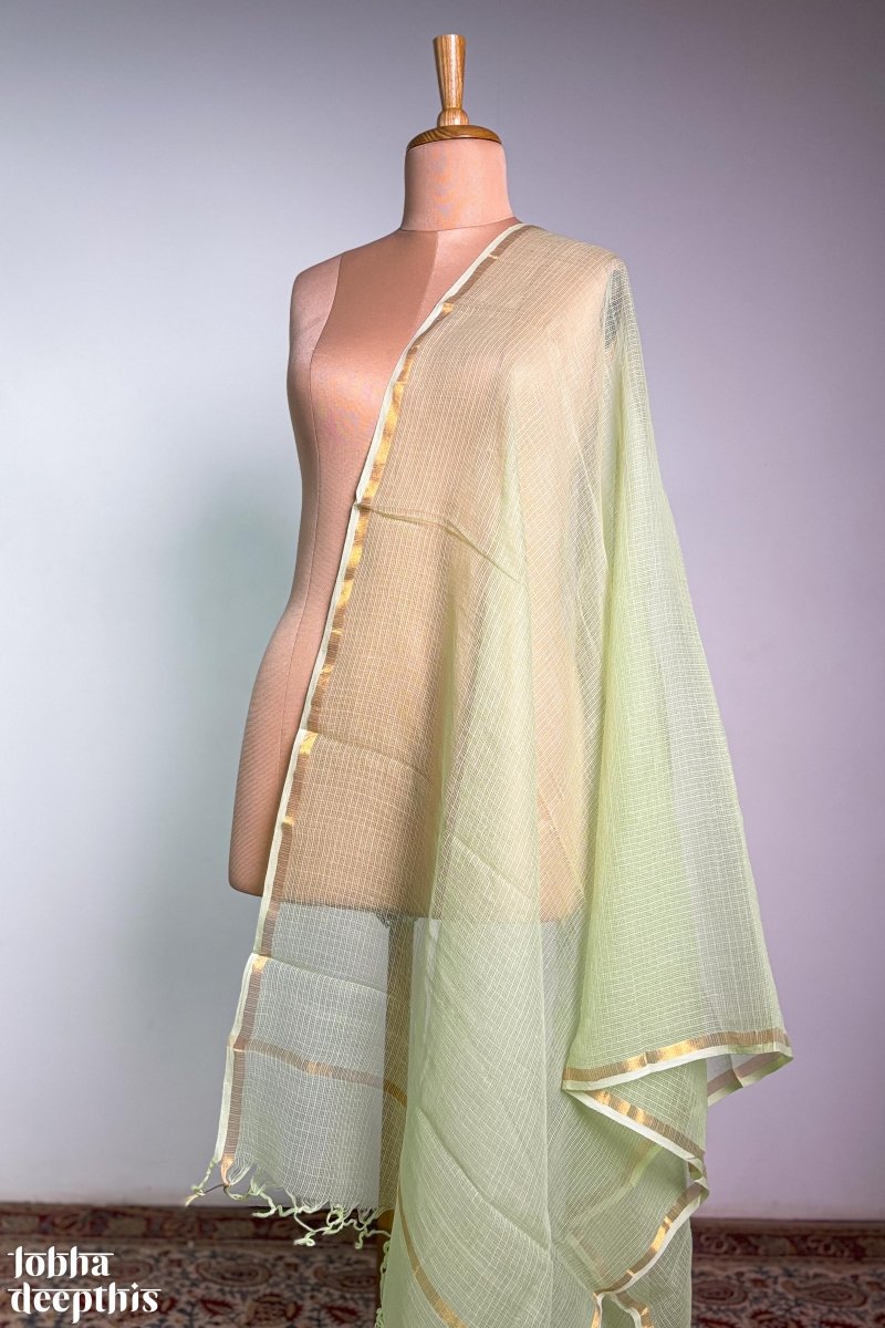 Pista Green Plain Kota Doria Dupatta - Lobha Deepthis