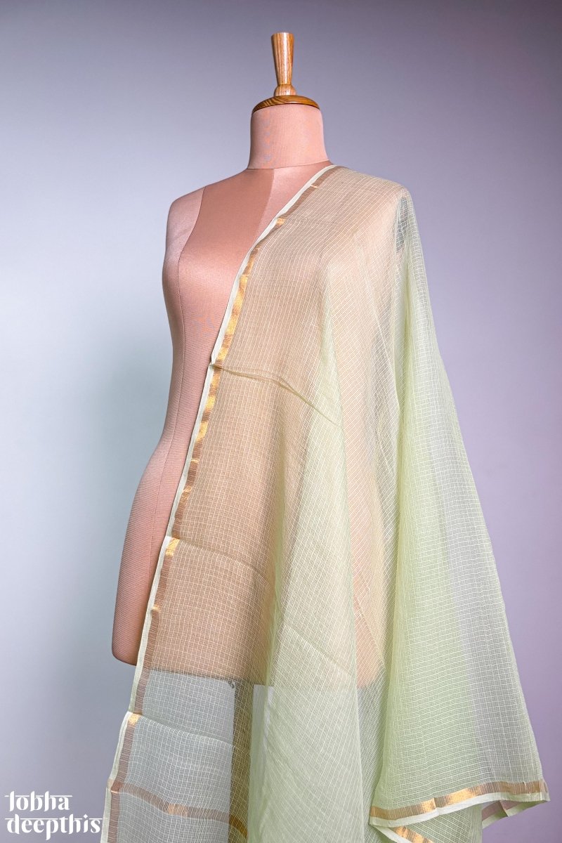 Pista Green Plain Kota Doria Dupatta - Lobha Deepthis