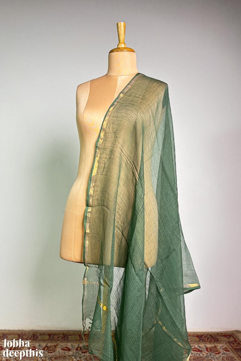 Plain Green Kota Doria Dupatta - Lobha Deepthis