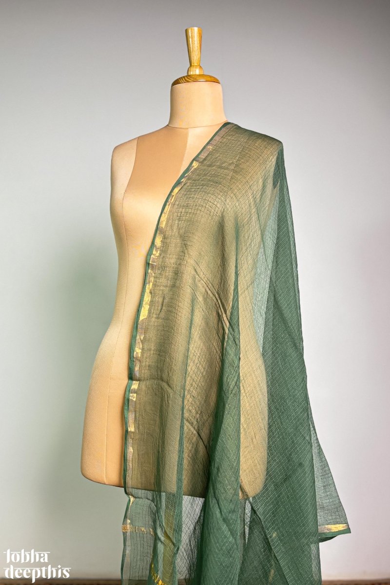 Plain Green Kota Doria Dupatta - Lobha Deepthis