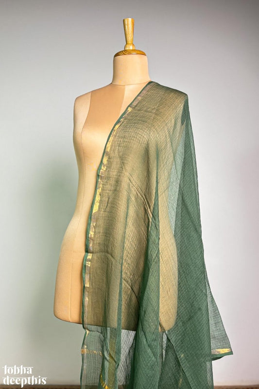 Plain Green Kota Doria Dupatta - Lobha Deepthis