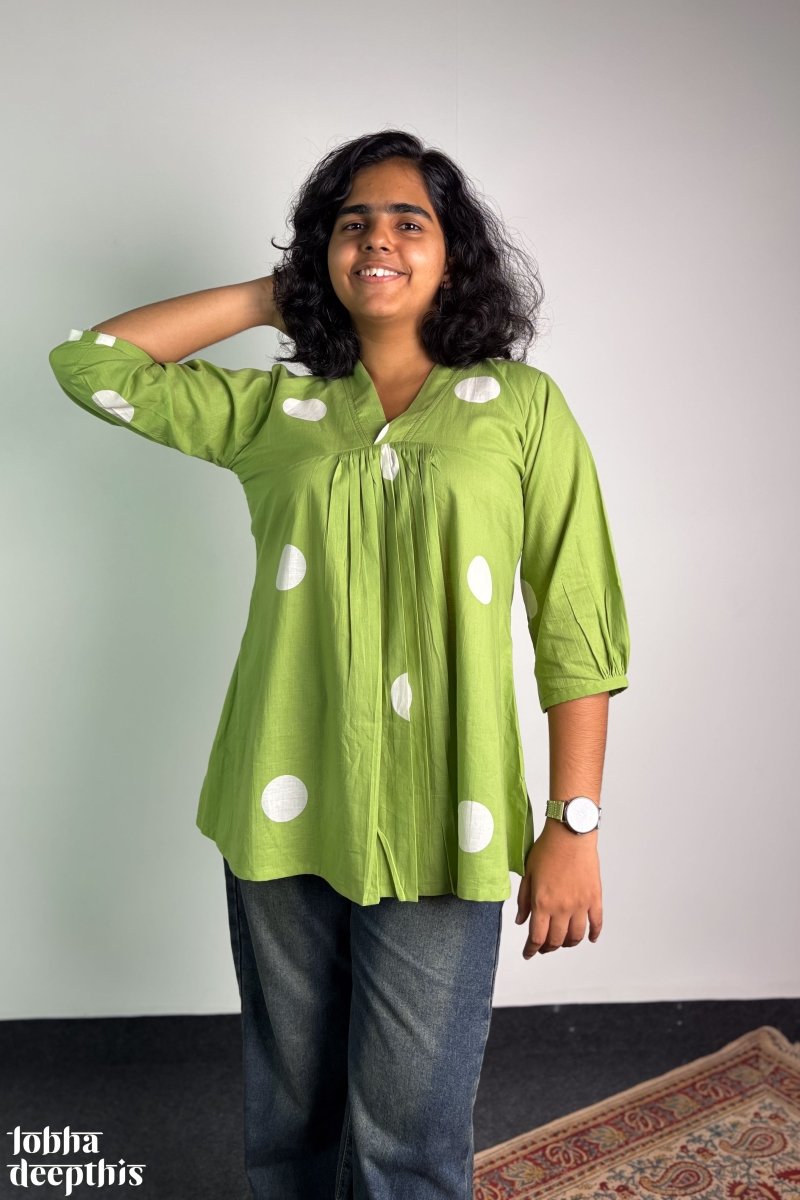 Polkas in Meadow Short Top - Lobha Deepthis