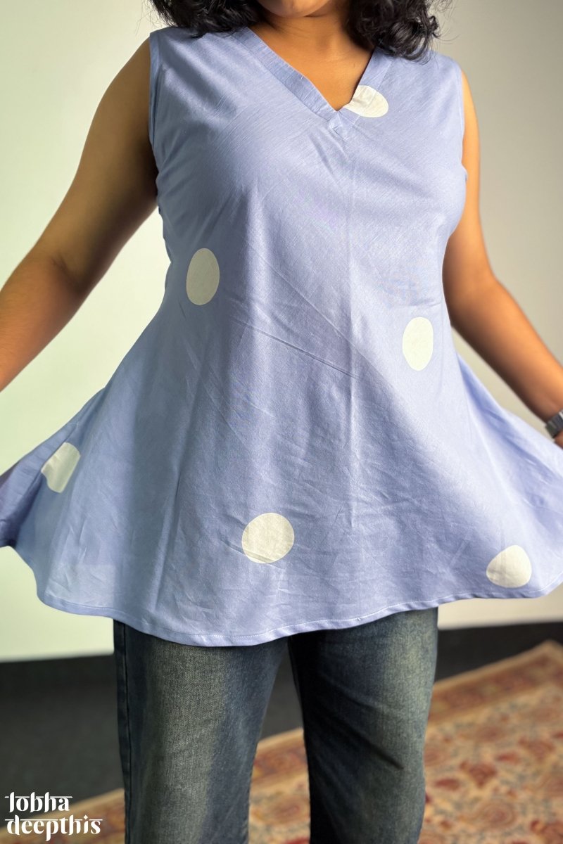 Polkas in Sky Short Top - Lobha Deepthis