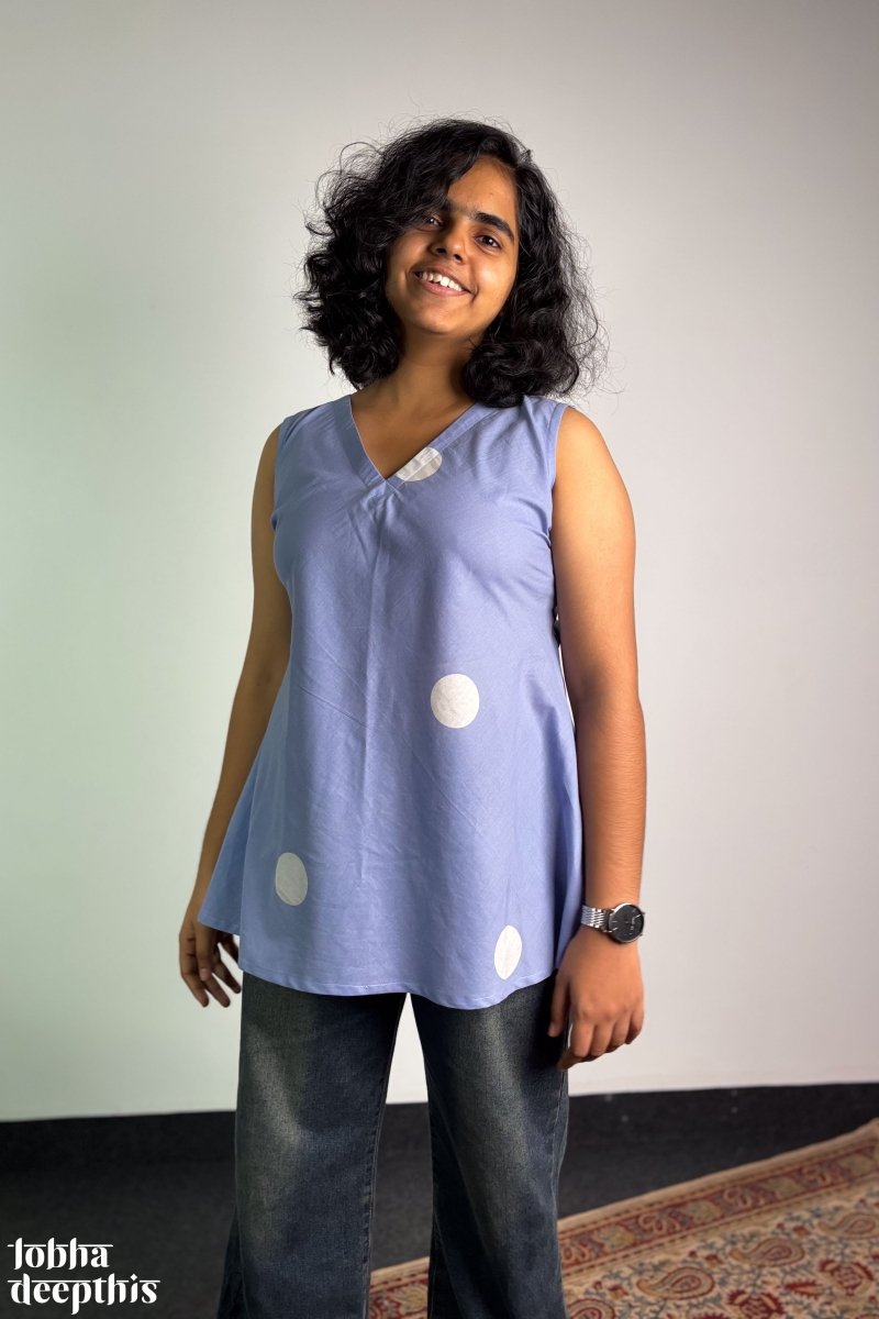 Polkas in Sky Short Top - Lobha Deepthis