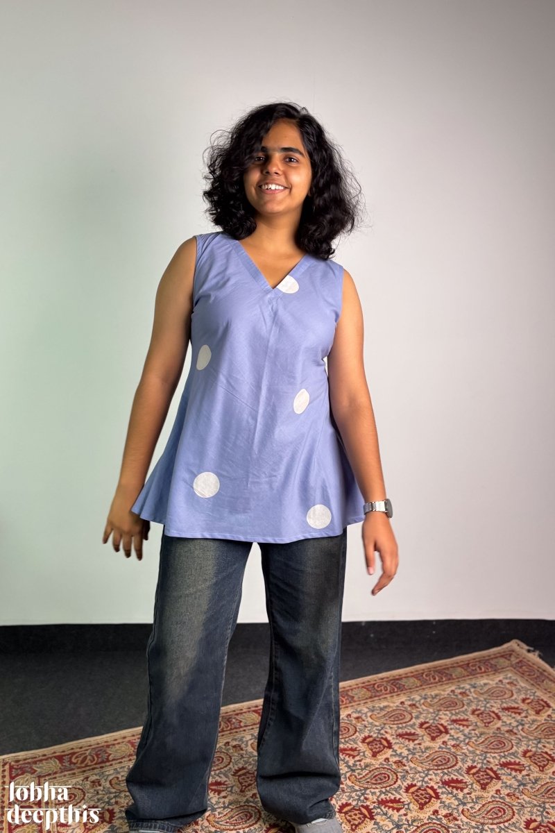 Polkas in Sky Short Top - Lobha Deepthis