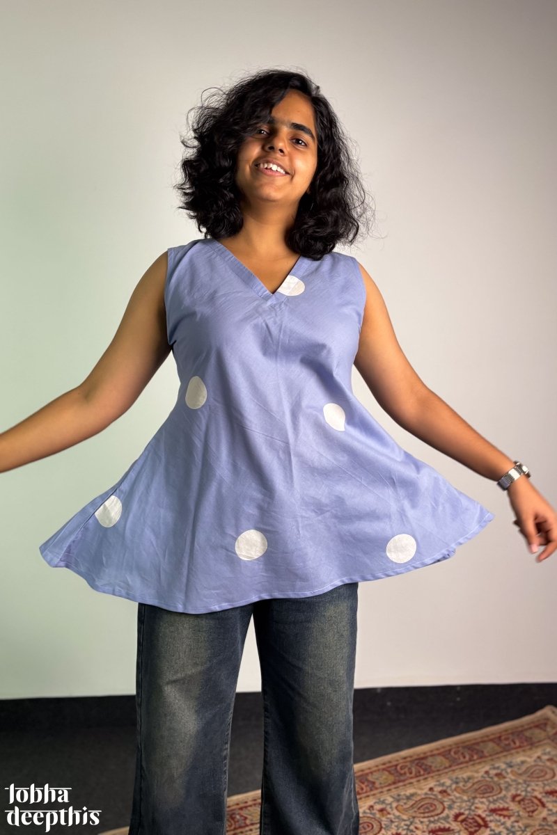 Polkas in Sky Short Top - Lobha Deepthis