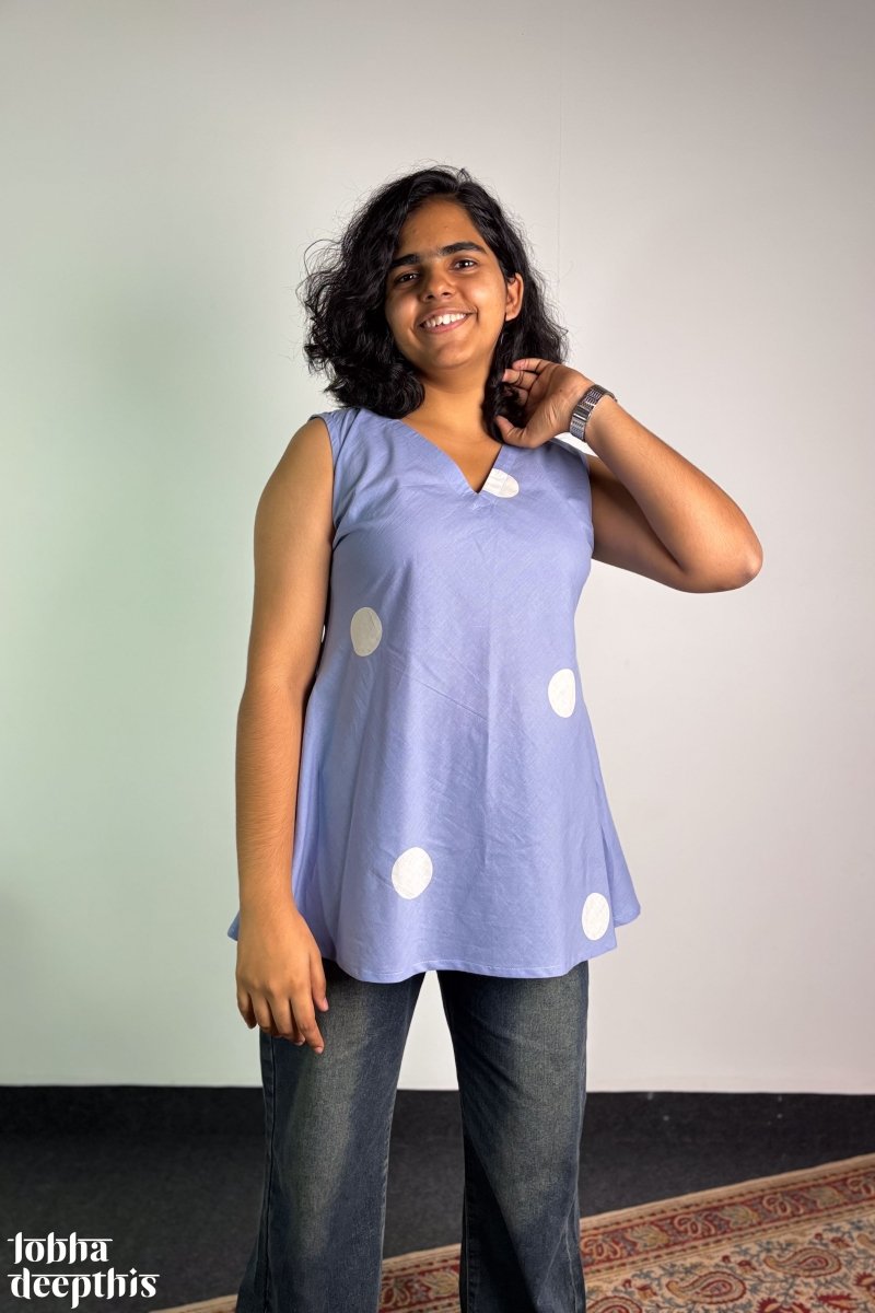 Polkas in Sky Short Top - Lobha Deepthis