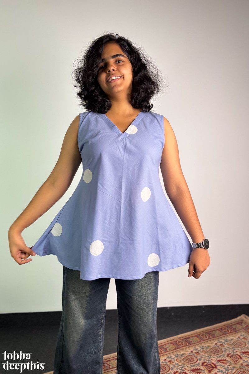 Polkas in Sky Short Top - Lobha Deepthis