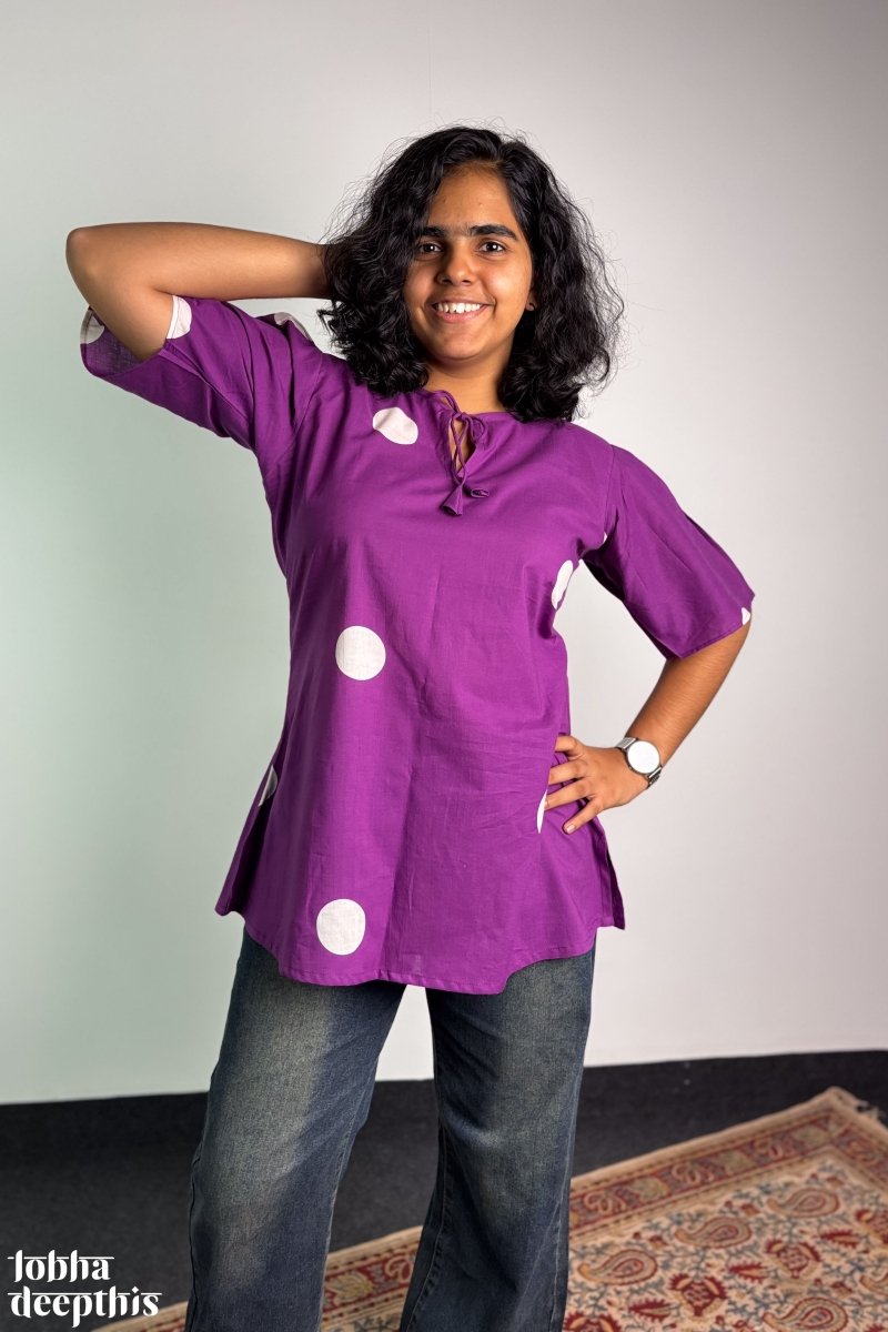 Polkas in Violet Short Top - Lobha Deepthis