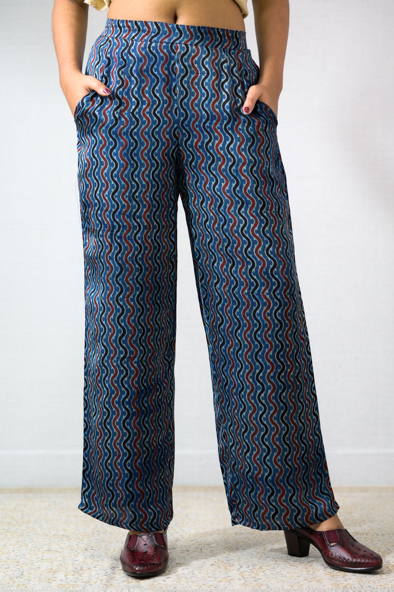 Ravani Stripes Indigo Blue Parallel Pants - Lobha Deepthis