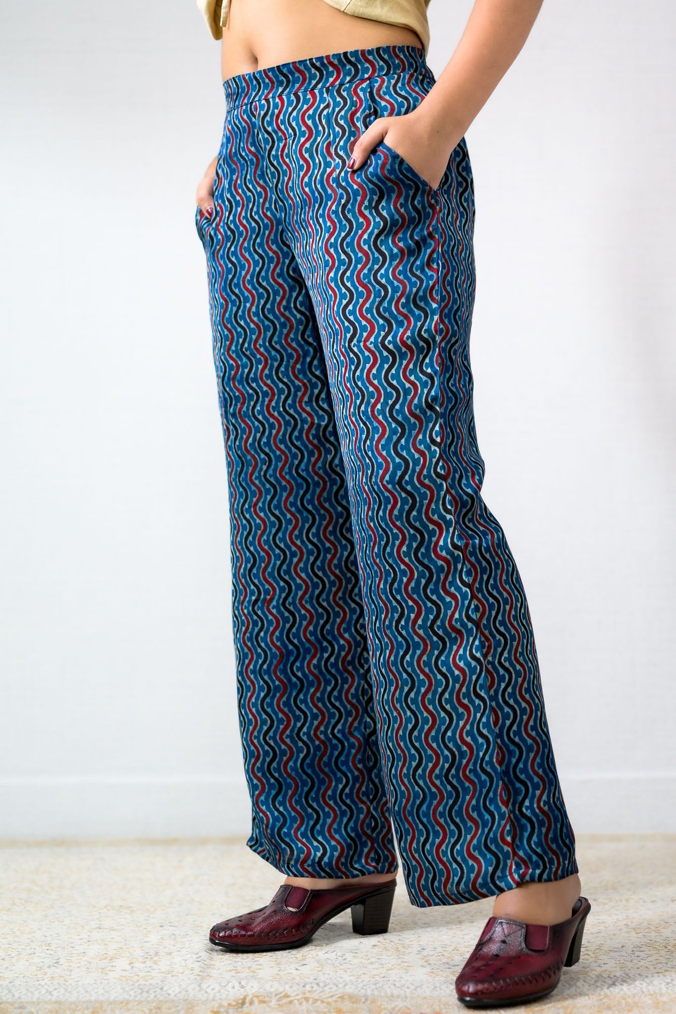 Ravani Stripes Indigo Blue Parallel Pants - Lobha Deepthis
