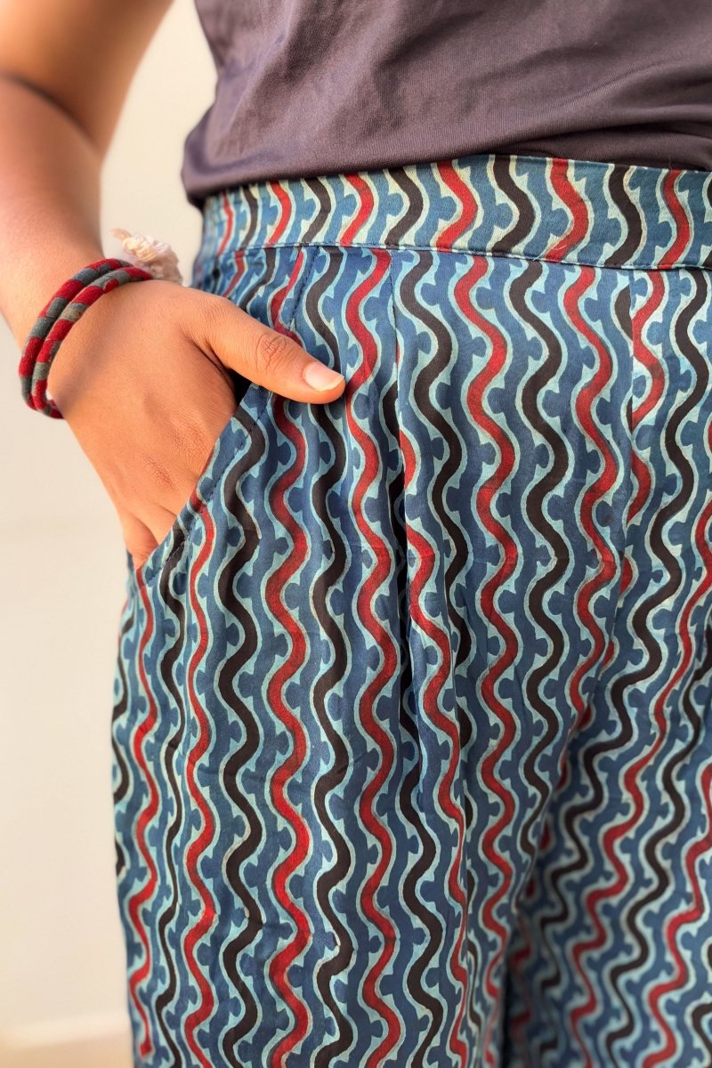 Ravani Stripes Indigo Blue Parallel Pants - Lobha Deepthis