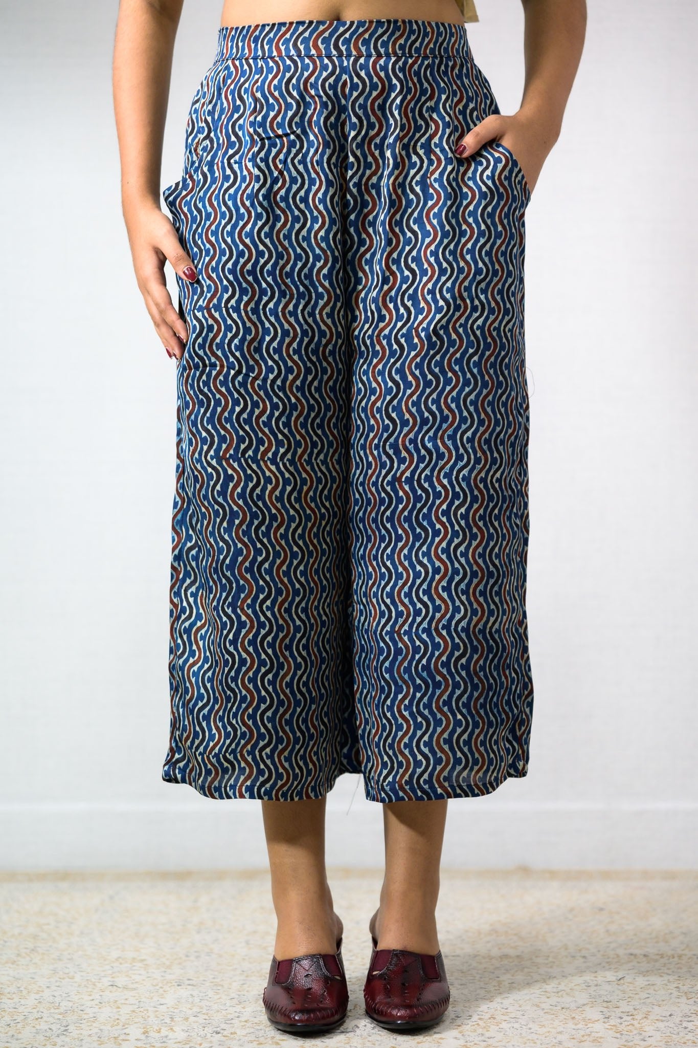 Ravani Stripes Indigo Blue Short Palazzo - Lobha Deepthis