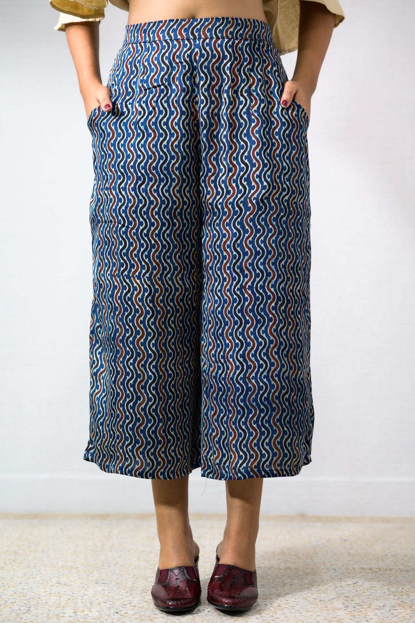 Ravani Stripes Indigo Blue Short Palazzo - Lobha Deepthis