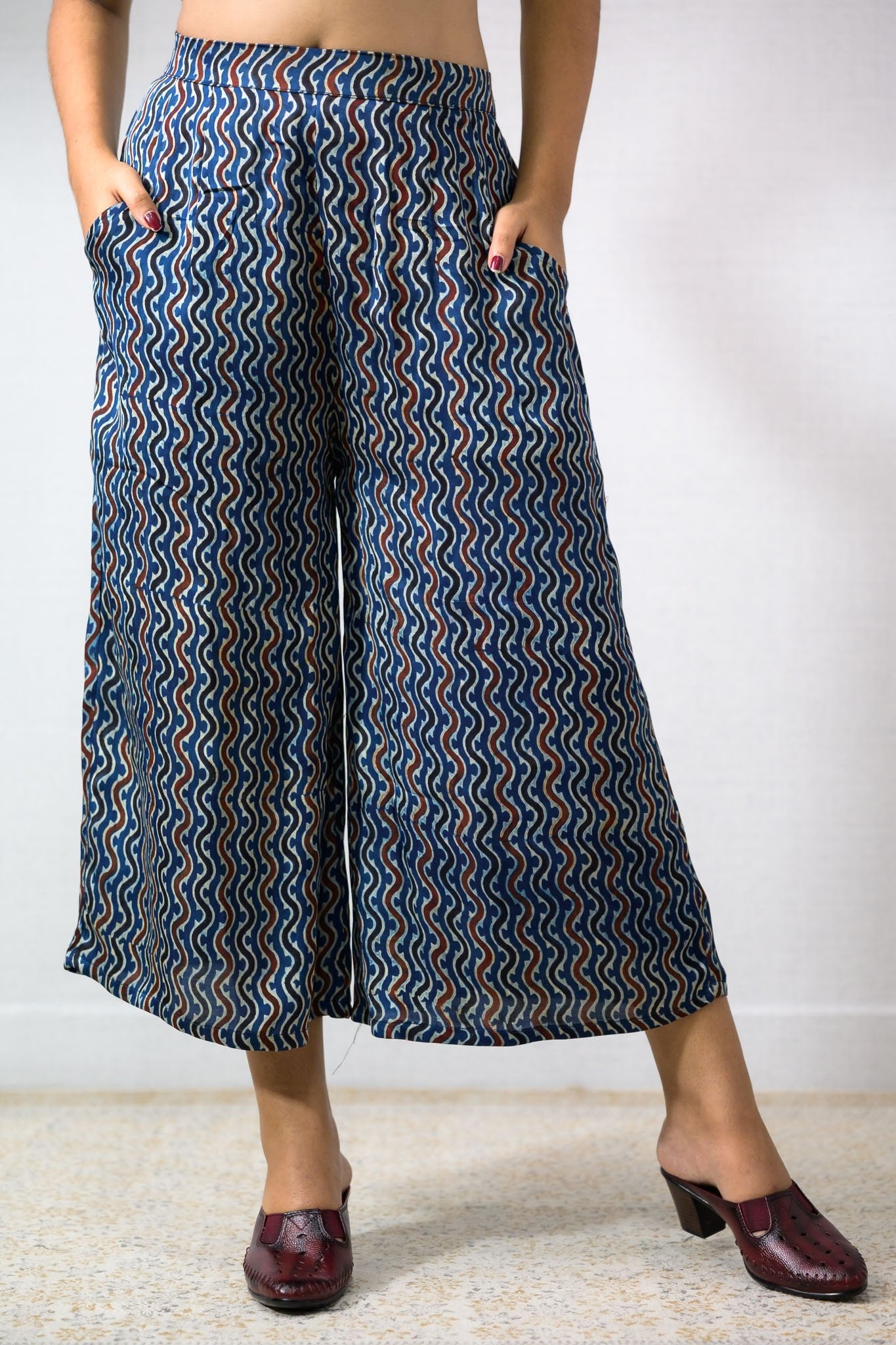 Ravani Stripes Indigo Blue Short Palazzo - Lobha Deepthis