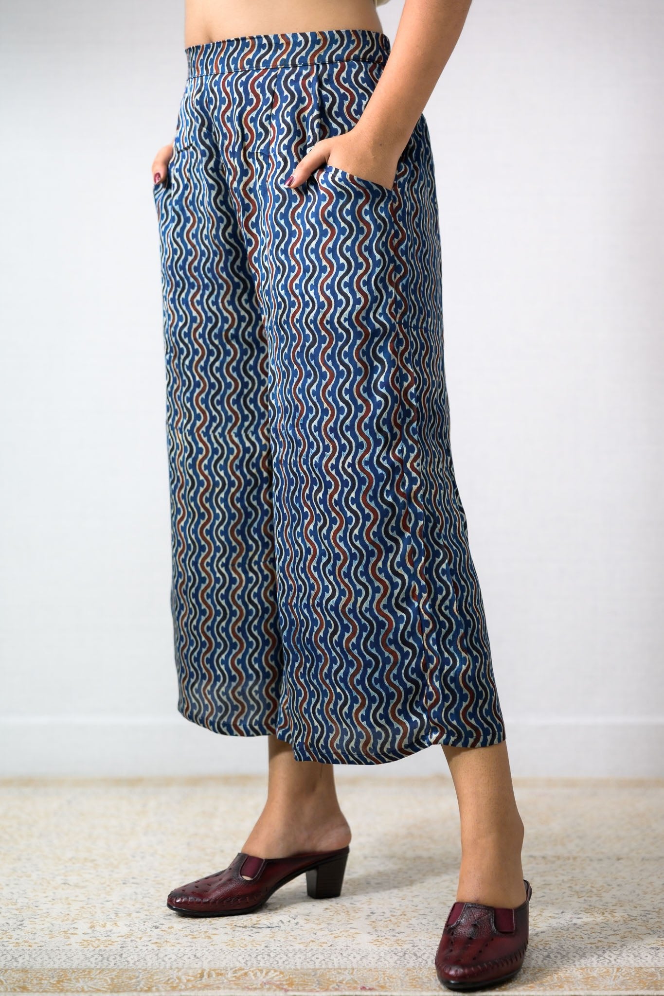 Ravani Stripes Indigo Blue Short Palazzo - Lobha Deepthis