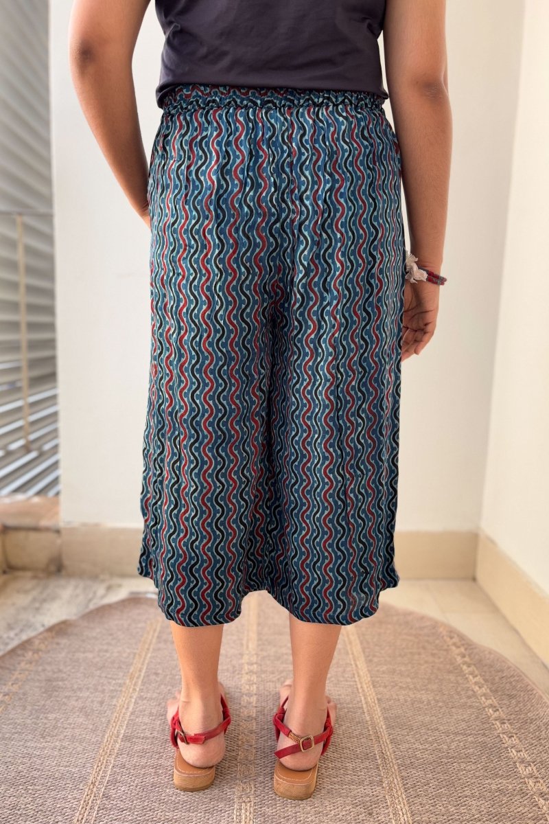 Ravani Stripes Indigo Blue Short Palazzo - Lobha Deepthis