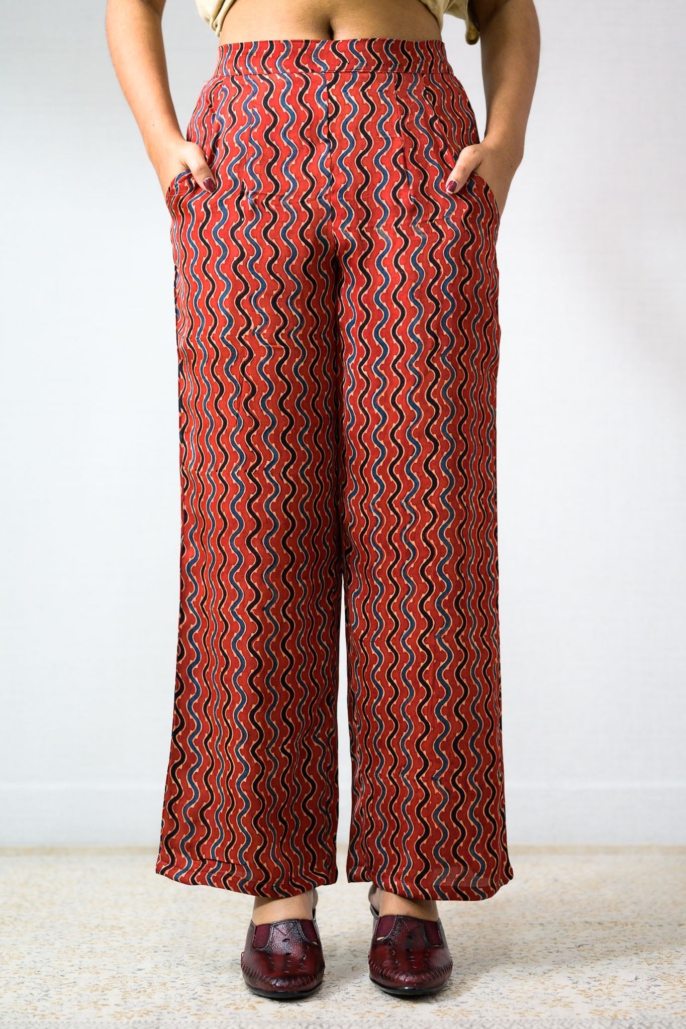 Ravani Stripes Madder Red Parallel Pants - Lobha Deepthis