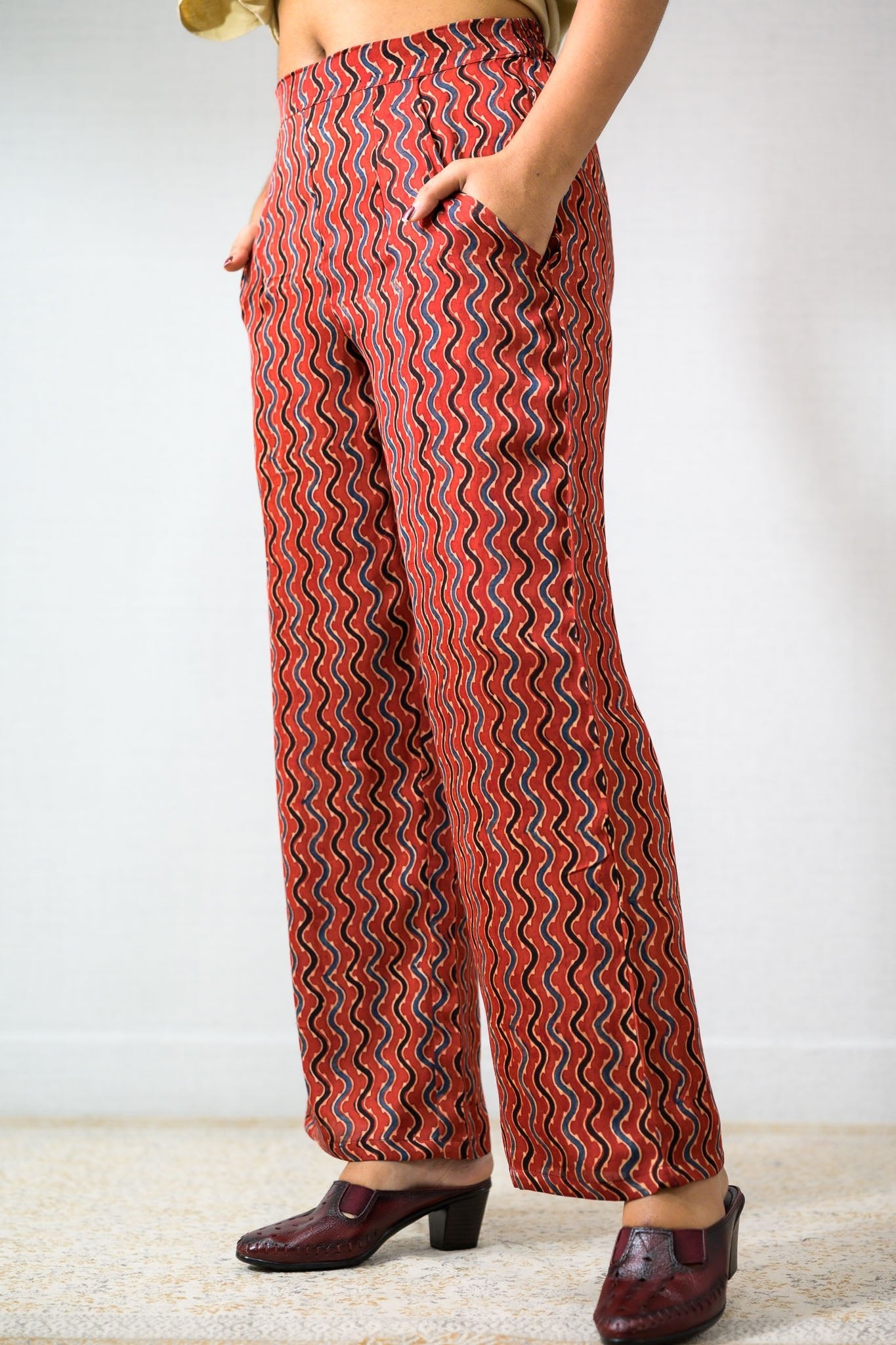 Ravani Stripes Madder Red Parallel Pants - Lobha Deepthis